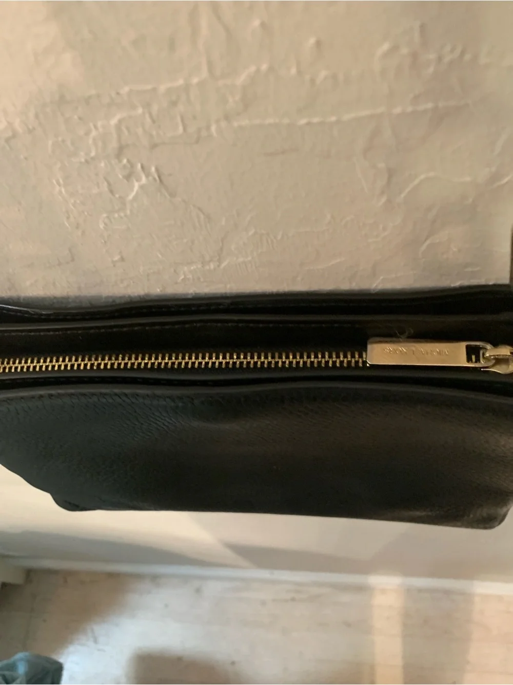 Michael Kors Black Leather Gold-Tone Logo Accent Adjustable  Strap Crossbody